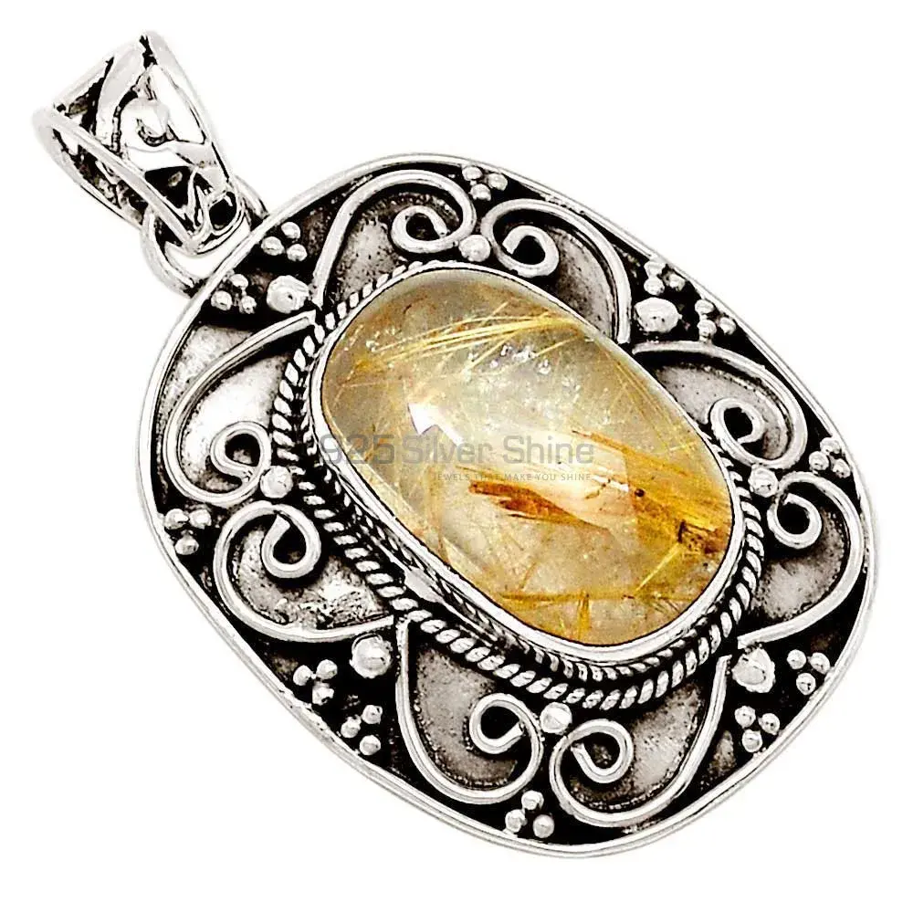 Golden Rutile Gemstone Top Quality Pendants In Solid Sterling Silver Jewelry 925SP115-2