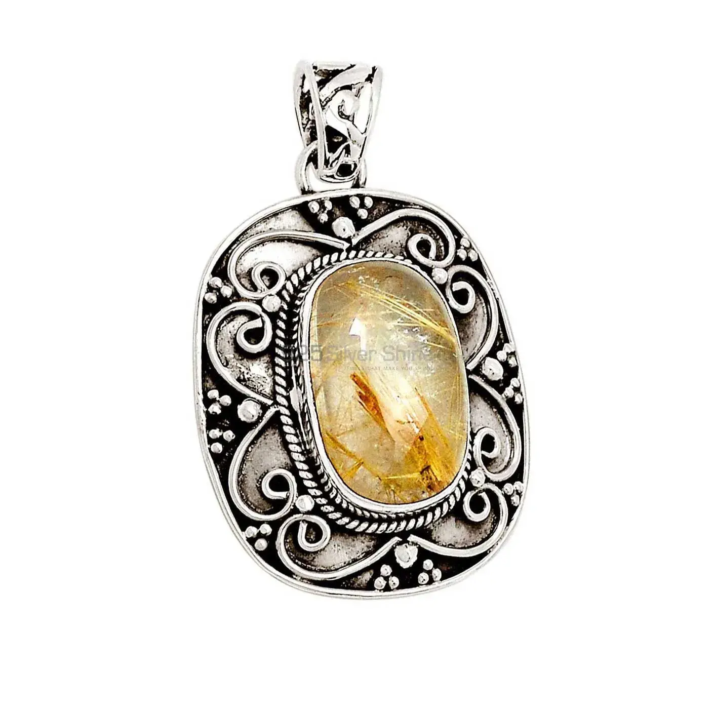 Golden Rutile Gemstone Top Quality Pendants In Solid Sterling Silver Jewelry 925SP115-2_0