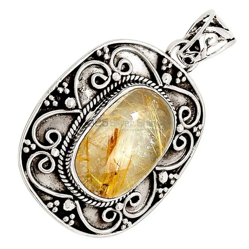 Golden Rutile Gemstone Top Quality Pendants In Solid Sterling Silver Jewelry 925SP115-2_1