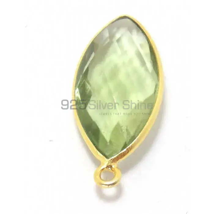 Green Amethyst Quartz Marquise Gemstone Single Bail Bezel Sterling Silver Gold Vermeil Gemstone Connector 925GC267