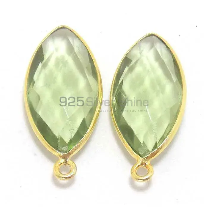 Green Amethyst Quartz Marquise Gemstone Single Bail Bezel Sterling Silver Gold Vermeil Gemstone Connector 925GC267_1