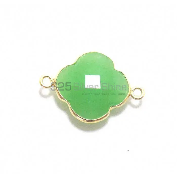 Green Chalcedony Flower Gemstone Double Bail Bezel Sterling Silver Gold Vermeil Gemstone Connector 925GC218