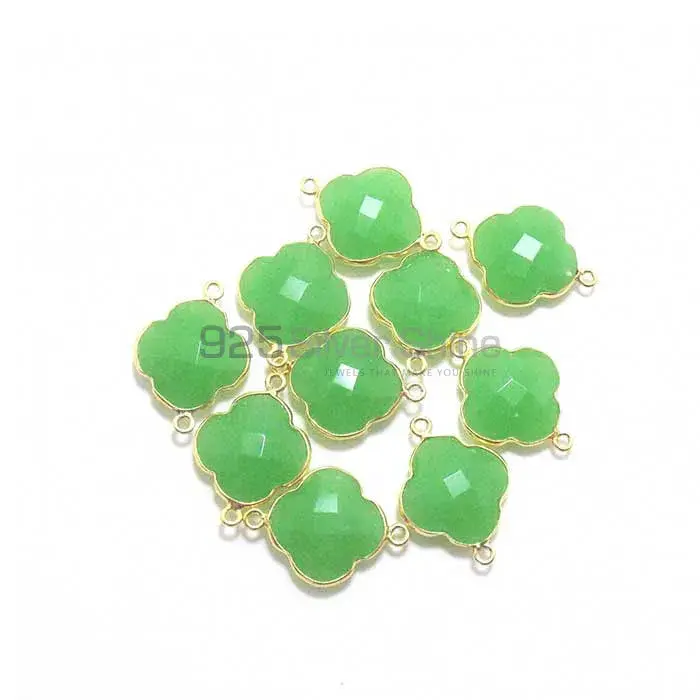 Green Chalcedony Flower Gemstone Double Bail Bezel Sterling Silver Gold Vermeil Gemstone Connector 925GC218_0