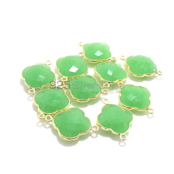 Green Chalcedony Flower Gemstone Double Bail Bezel Sterling Silver Gold Vermeil Gemstone Connector 925GC218_1