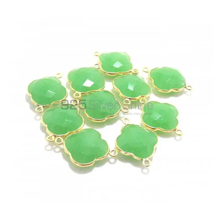 Green Chalcedony Flower Gemstone Double Bail Bezel Sterling Silver Gold Vermeil Gemstone Connector 925GC218_2