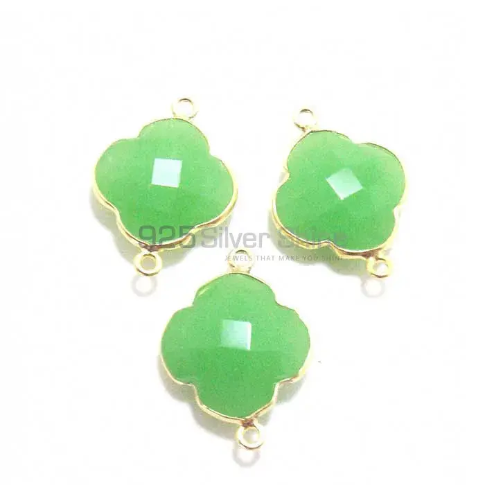 Green Chalcedony Flower Gemstone Double Bail Bezel Sterling Silver Gold Vermeil Gemstone Connector 925GC218_3