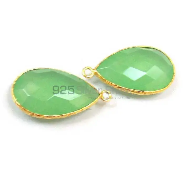 Green Chalcedony Pear Gemstone Single Bail Bezel Sterling Silver Gold Vermeil Connector 925GC168