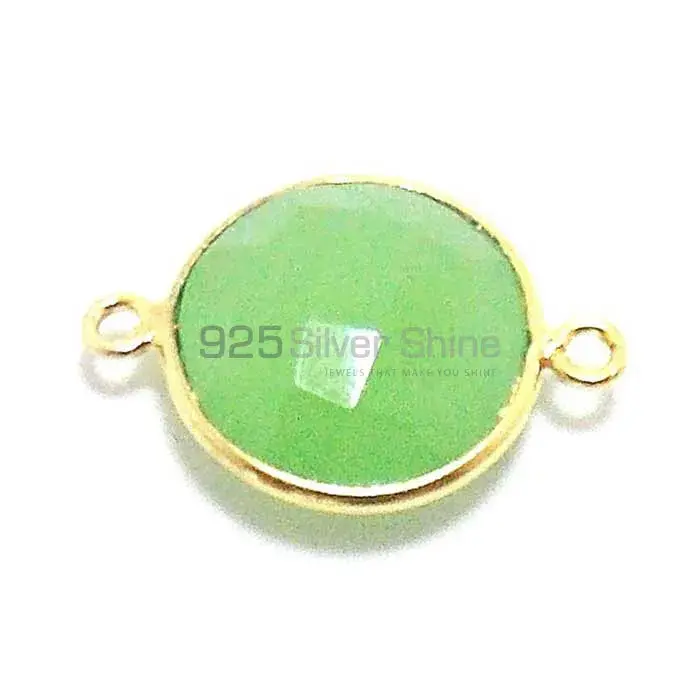 Green Chalcedony Round Gemstone Double Bail Bezel Sterling Silver Gold Vermeil Gemstone Connector 925GC225