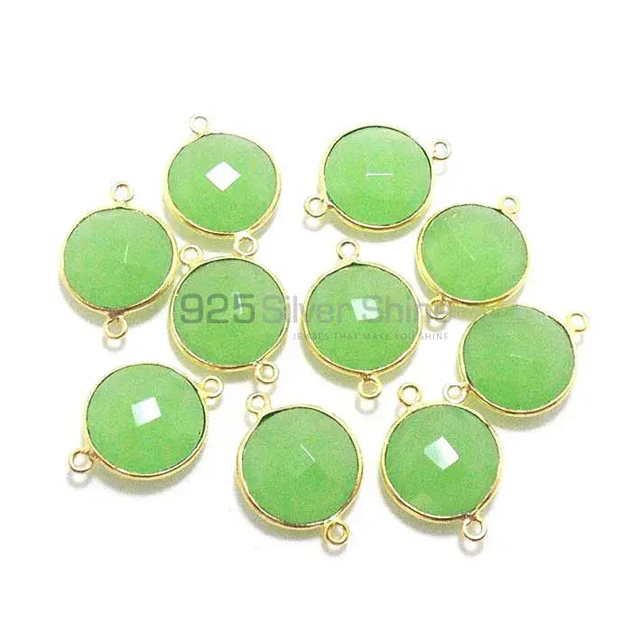 Green Chalcedony Round Gemstone Double Bail Bezel Sterling Silver Gold Vermeil Gemstone Connector 925GC225_0