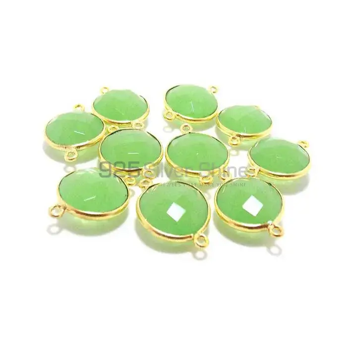 Green Chalcedony Round Gemstone Double Bail Bezel Sterling Silver Gold Vermeil Gemstone Connector 925GC225_2