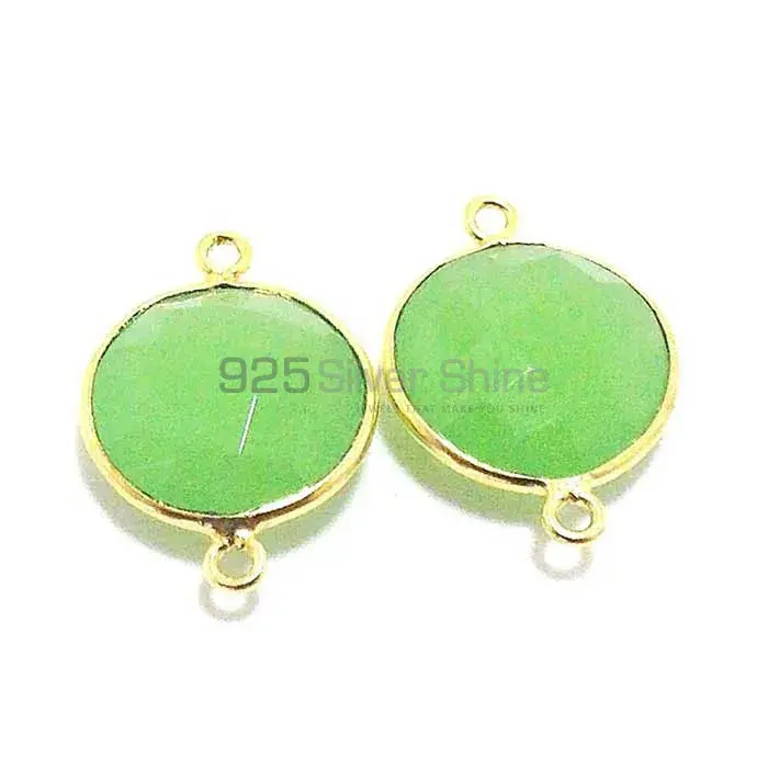 Green Chalcedony Round Gemstone Double Bail Bezel Sterling Silver Gold Vermeil Gemstone Connector 925GC225_3