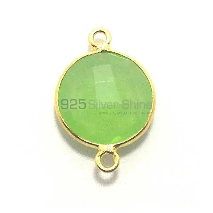Green Chalcedony Round Gemstone Double Bail Bezel Sterling Silver Gold Vermeil Gemstone Connector 925GC225_5