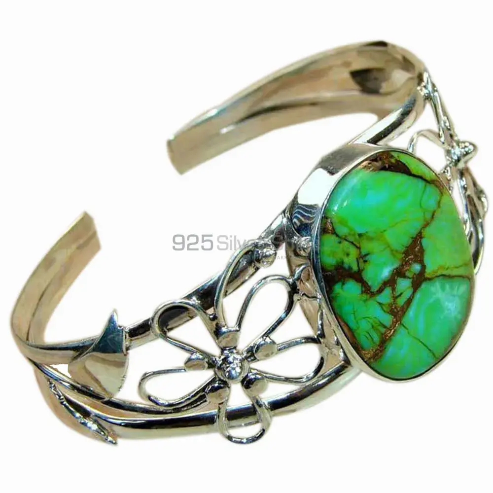 Green Copper Turquoise Gemstone Cuff Bangles In Sterling Silver Jewelry 925SSB139
