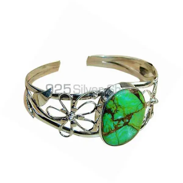 Green Copper Turquoise Gemstone Cuff Bangles In Sterling Silver Jewelry 925SSB139_0