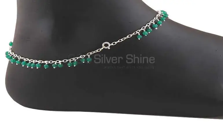 Green Onyx Beads Anklet In *925 Sterling Silver 925ANK160-2