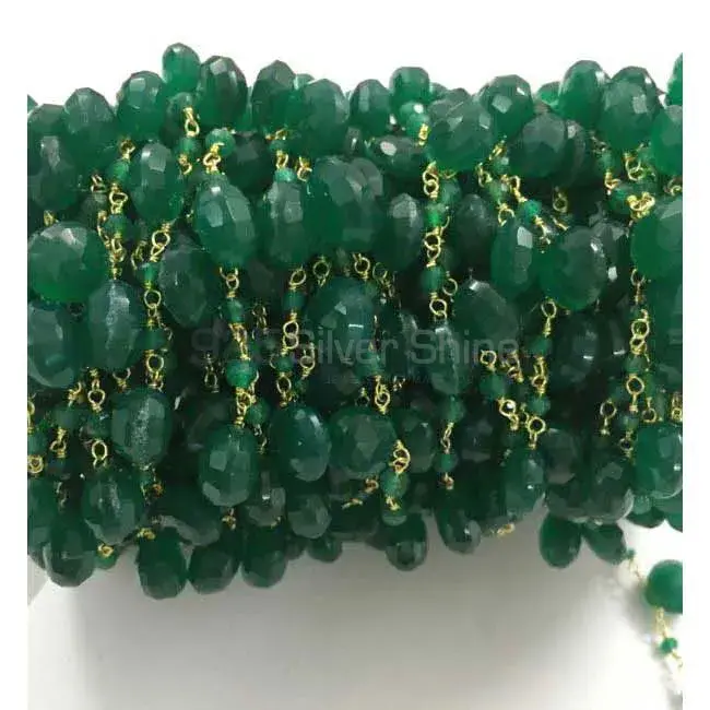 Green Onyx Gemstone Rosary Chain. "Wire Wrapped 1 Feet Roll Chain" 925RC201