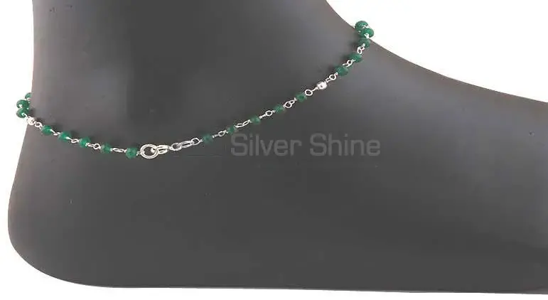 Green Onyx Gemstone Anklet In Sterling Silver