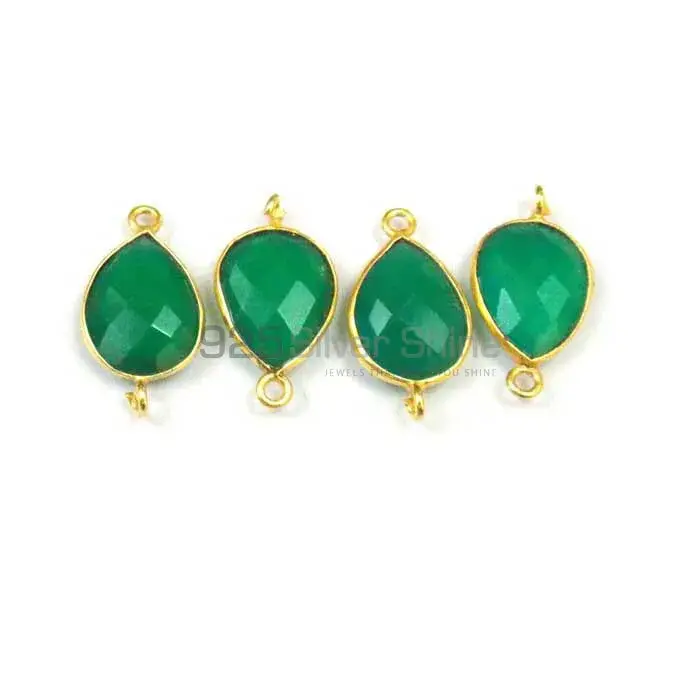 Green Onyx Heart Gemstone Double Bail Bezel Sterling Silver Gold Vermeil Connector 925GC150