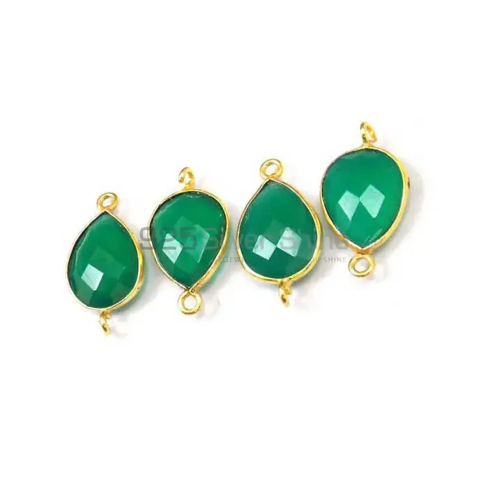 Green Onyx Heart Gemstone Double Bail Bezel Sterling Silver Gold Vermeil Connector 925GC150_0