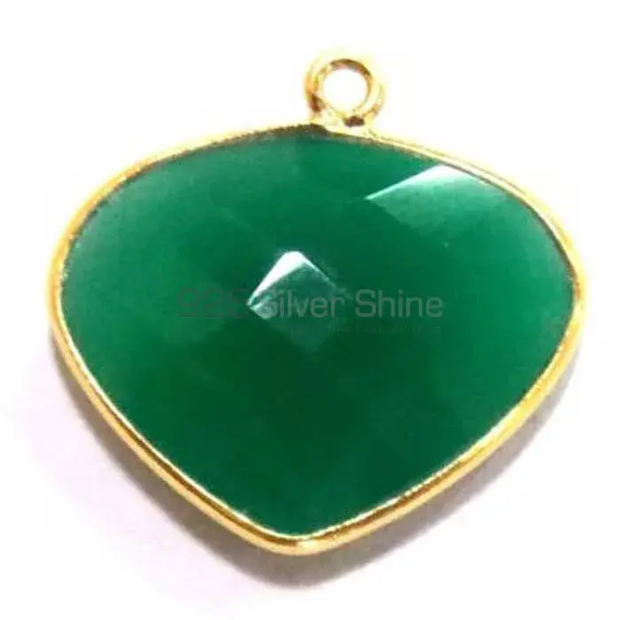 Green Onyx Heart Gemstone Single Bail Bezel Sterling Silver Gold Vermeil Connector 925GC185