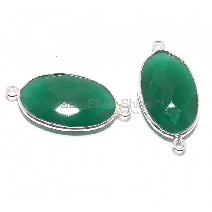 Green Onyx Oval Gemstone Double Bail Bezel Sterling Silver Gemstone Connector 925GC230