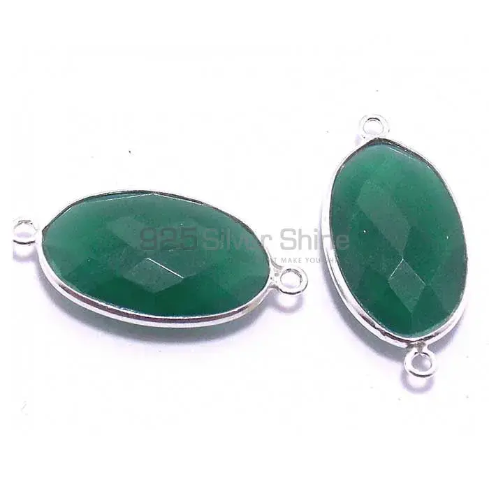 Green Onyx Oval Gemstone Double Bail Bezel Sterling Silver Gemstone Connector 925GC230_0