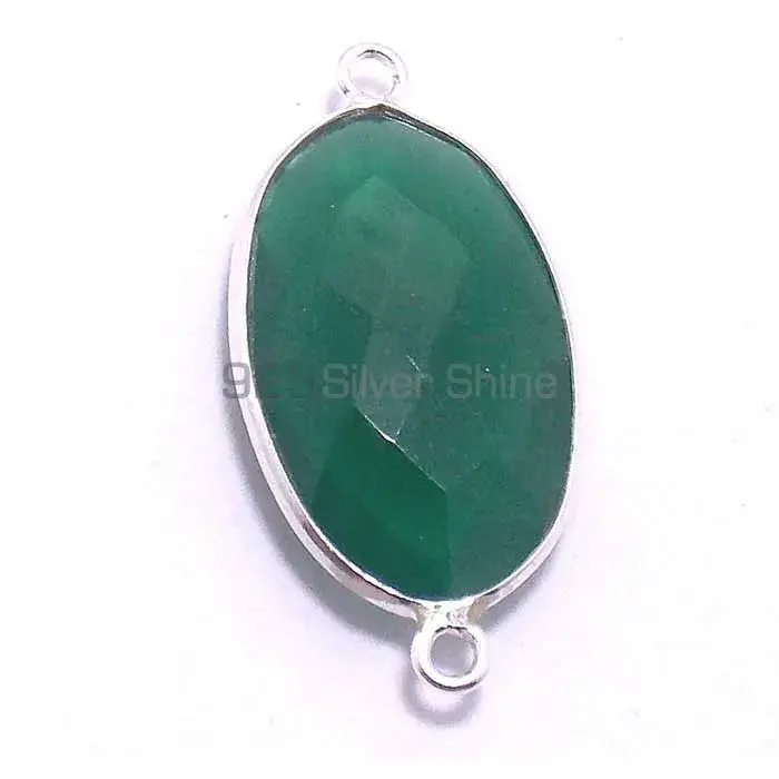 Green Onyx Oval Gemstone Double Bail Bezel Sterling Silver Gemstone Connector 925GC230_1
