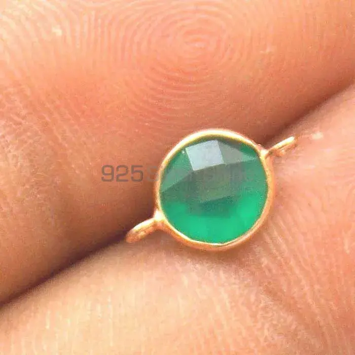 Green Onyx Round Gemstone Double Bail Bezel Sterling Silver Gold Vermeil Gemstone Connector 925GC350