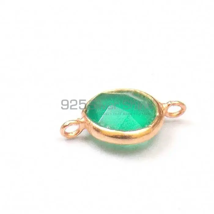Green Onyx Round Gemstone Double Bail Bezel Sterling Silver Gold Vermeil Gemstone Connector 925GC350_2