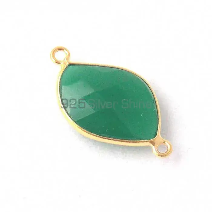 Green Onyx S Shape Gemstone Double Bail Bezel Sterling Silver Gold Vermeil Gemstone Connector 925GC349