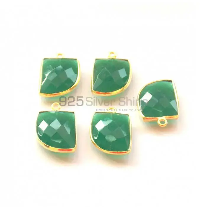 Green Onyx Uncut Gemstone Single Bail Bezel Sterling Silver Gold Vermeil Gemstone Connector 925GC344