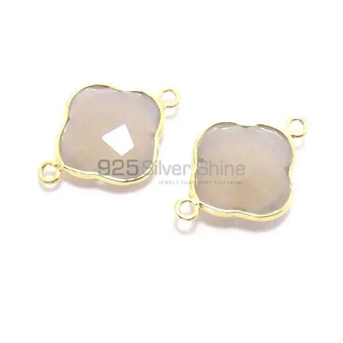Grey Chalcedony Flower Gemstone Double Bail Bezel Sterling Silver Gold Vermeil Gemstone Connector 925GC284