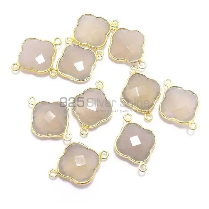 Grey Chalcedony Flower Gemstone Double Bail Bezel Sterling Silver Gold Vermeil Gemstone Connector 925GC284_0