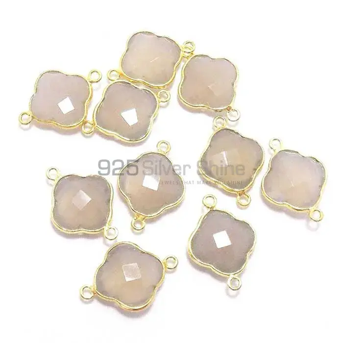 Grey Chalcedony Flower Gemstone Double Bail Bezel Sterling Silver Gold Vermeil Gemstone Connector 925GC284_1