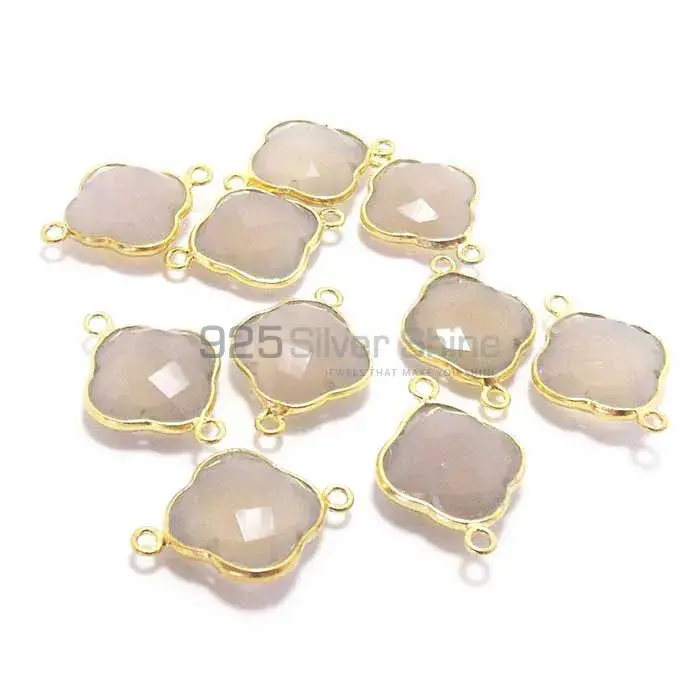 Grey Chalcedony Flower Gemstone Double Bail Bezel Sterling Silver Gold Vermeil Gemstone Connector 925GC284_2