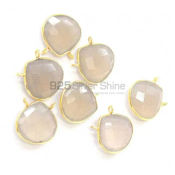 Grey Chalcedony Pear Gemstone Double Bail Bezel Sterling Silver Gold Vermeil Gemstone Connector 925GC335_0