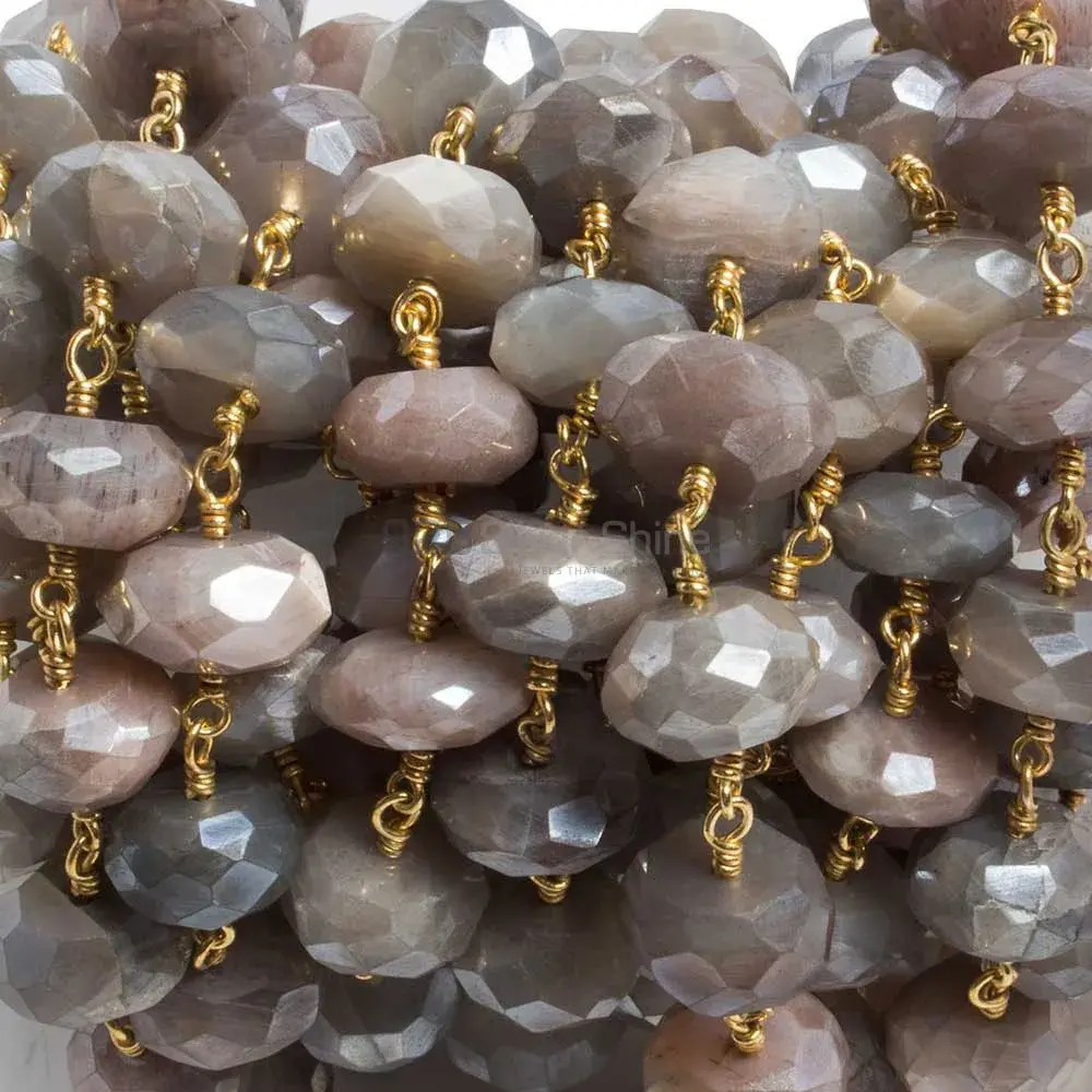 Grey Moonstone Faceted Rondell Rosary Chain. "Wire Wrapped 1 Feet Roll Chain" 925RC165
