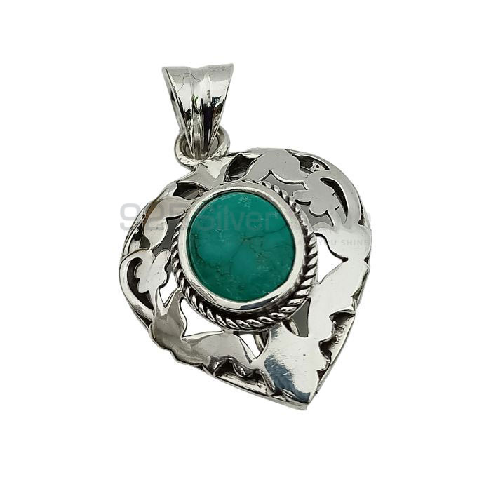 Hand Turquoise Gemstone Pendant In Sterling Silver 925NSP26