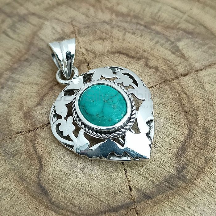 Hand Turquoise Gemstone Pendant In Sterling Silver 925NSP26_0