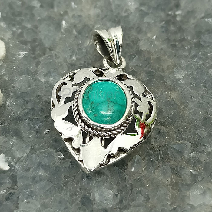 Hand Turquoise Gemstone Pendant In Sterling Silver 925NSP26_2