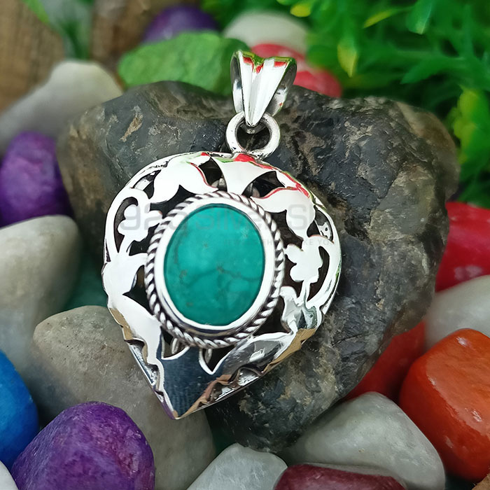 Hand Turquoise Gemstone Pendant In Sterling Silver 925NSP26_3