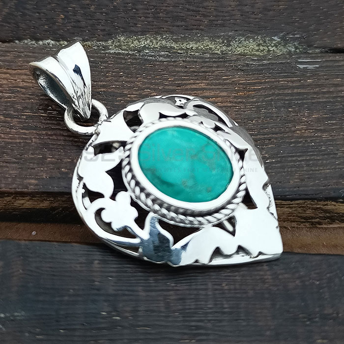 Hand Turquoise Gemstone Pendant In Sterling Silver 925NSP26_4