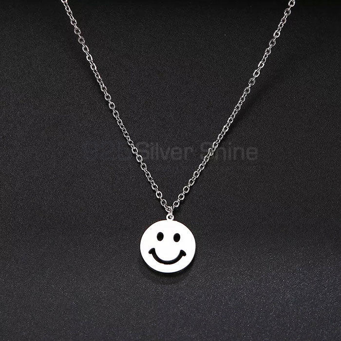 Handcrafted Smiley Emoji Necklace In 925 Sterling Silver SMMN434