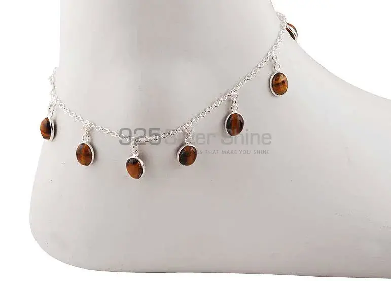 Handmade 925 Silver Anklet In Tiger's Eye 925ANK133