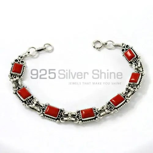 Handmade Coral Gemstone Bracelets In Sterling Silver Jewelry 925SB396