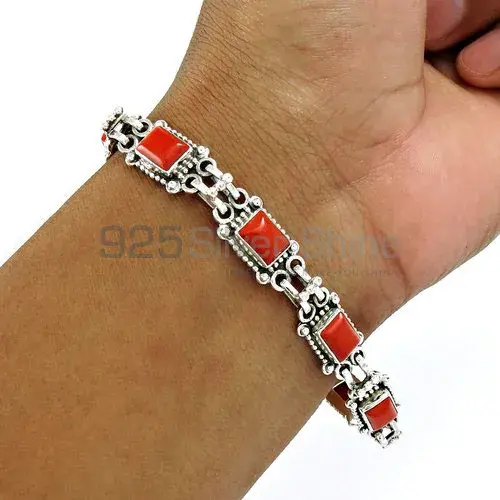 Handmade Coral Gemstone Bracelets In Sterling Silver Jewelry 925SB396_1