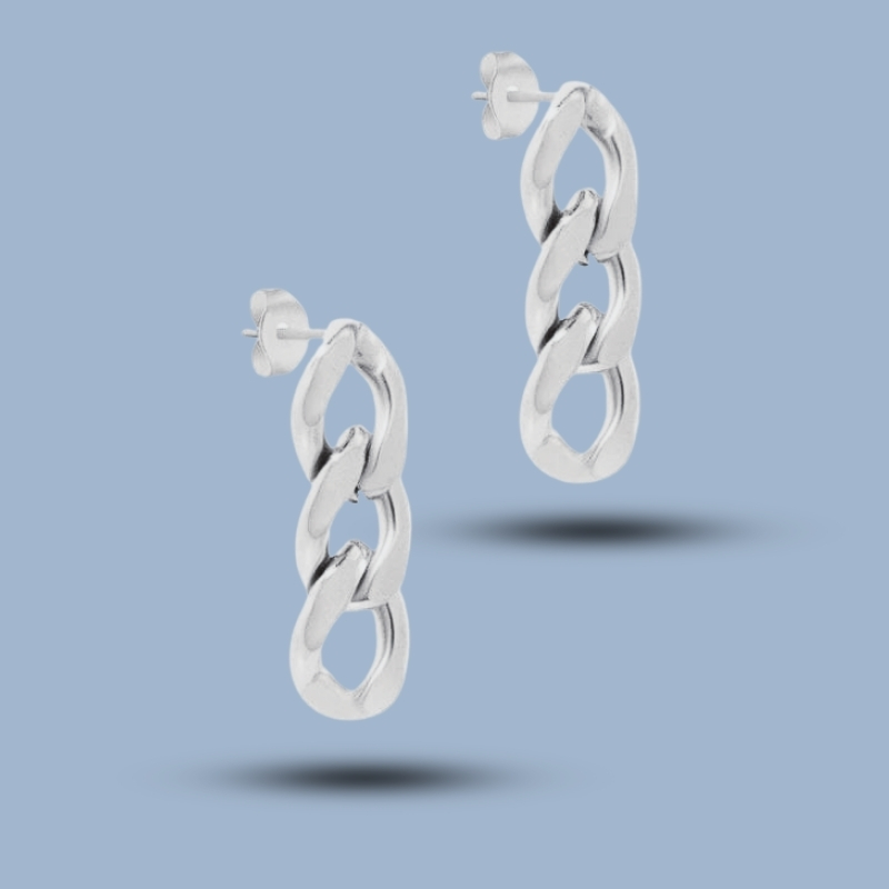 Handmade 925 Sterling Silver Small Curb Chain Stud Earring 925She259_0