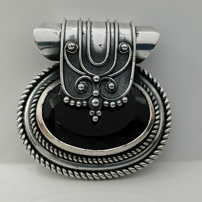 Handmade Ethnic Vintage Look Silver Pendant In Faceted Smoky Quartz Gemstone 925NSP16_4