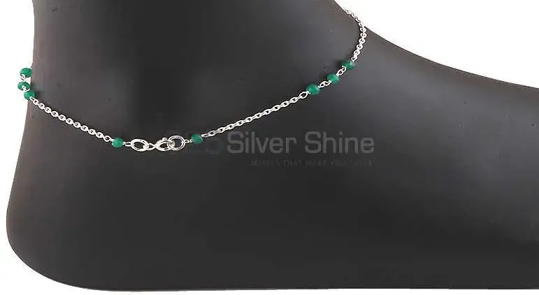Handmade Green Onyx Gemstone Anklet In Sterling Silver Jewelry