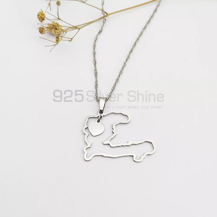 Handmade Haiti Map Minimalist Necklace In Sterling Silver MPMN369_1